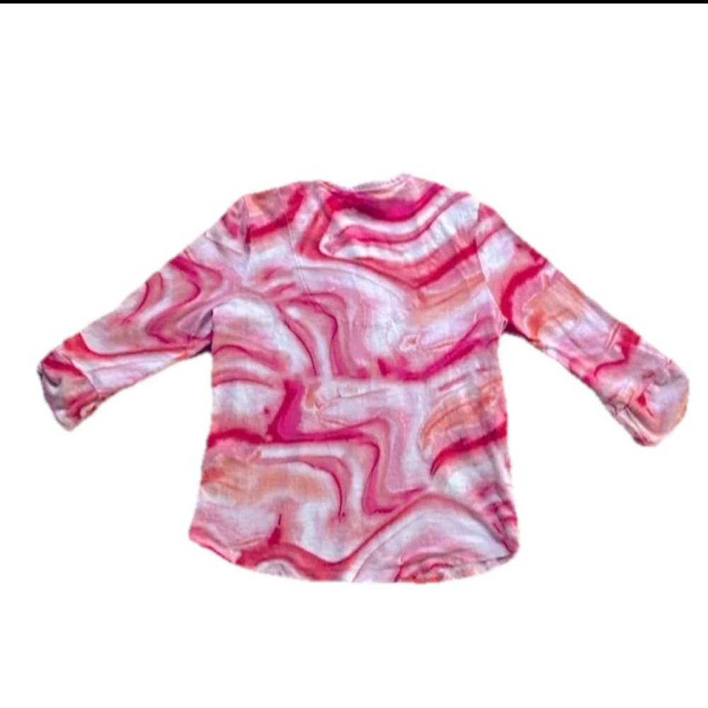 Chico’s Size 1 US Medium Pink & White Roll Tab Sleeve Women’s Top - Picture 2 of 5